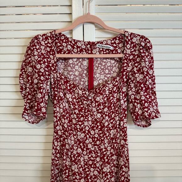 Reformation Red Floral Matin Midi Dress in Flower Girl - Picture 5 of 10